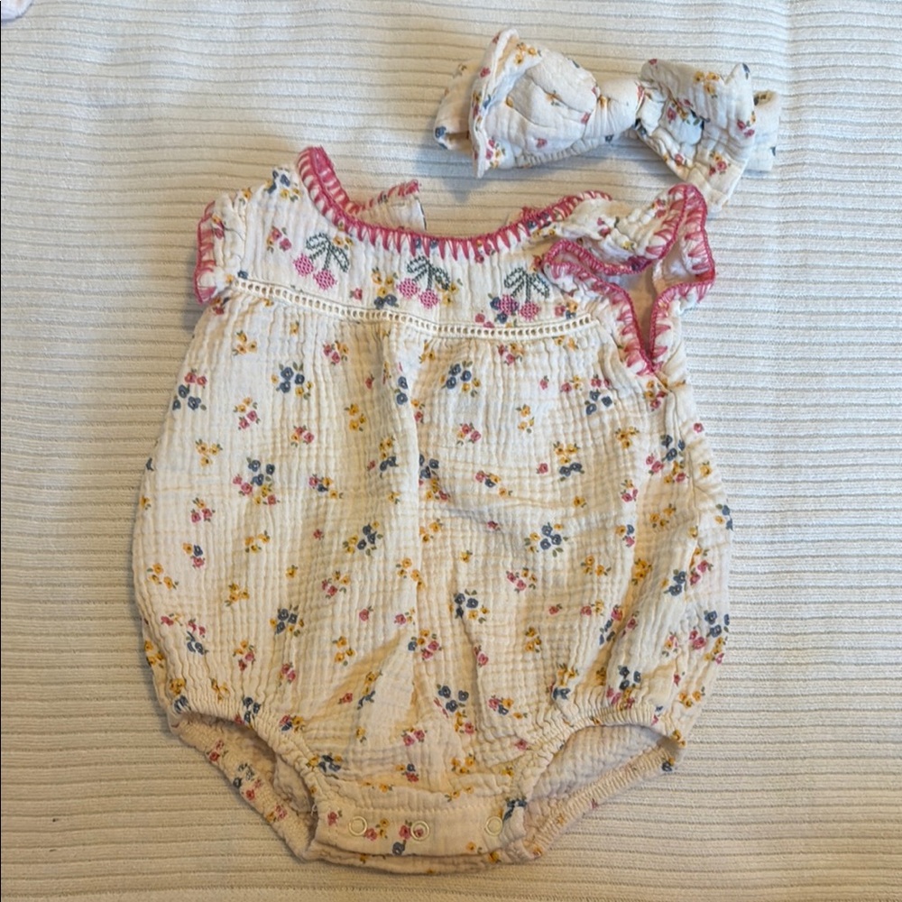 Cream and Pink Diaper Cover Set with Matching Headband
